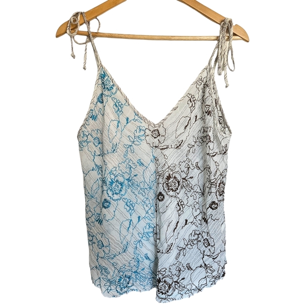 Wilfred Ellis Camisole Blue Brown Two Tone Embroidered Tie‎ Straps Tank Large